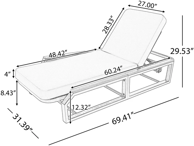 Main image of Adjustable Position Outdoor Chaise Lounge with Grey Cushion, Patio Reclining Lounger with Armrests Iron Frame