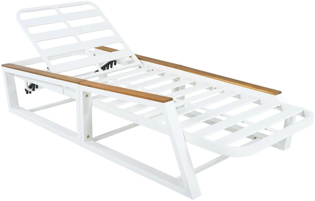 Main image of Adjustable Position Outdoor Chaise Lounge Chair, Patio Reclining Lounger with Armrests Iron Frame for Poolside, Teak