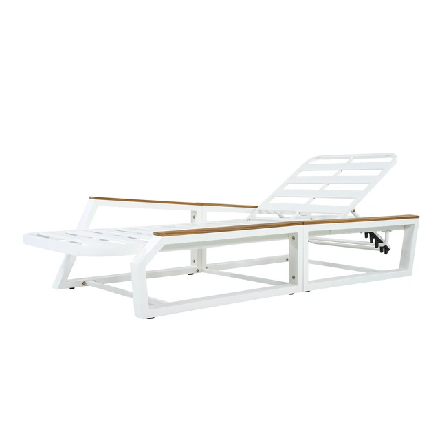 Alt view image 3 of 7 - Adjustable Position Outdoor Chaise Lounge Chair, Patio Reclining Lounger with Armrests Iron Frame for Poolside, Teak