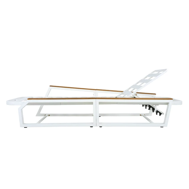 Alt view image 5 of 7 - Adjustable Position Outdoor Chaise Lounge Chair, Patio Reclining Lounger with Armrests Iron Frame for Poolside, Teak