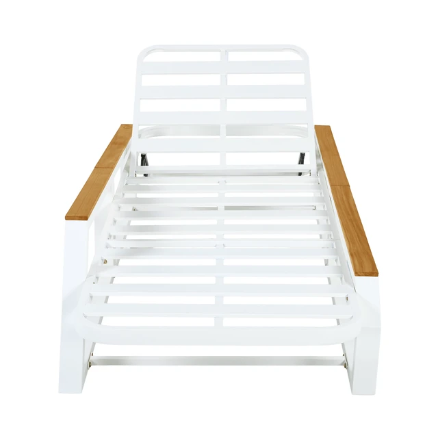 Alt view image 6 of 7 - Adjustable Position Outdoor Chaise Lounge Chair, Patio Reclining Lounger with Armrests Iron Frame for Poolside, Teak