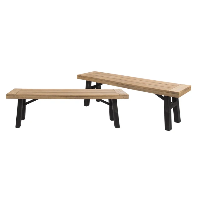 Alt view image 2 of 7 - Outdoor Bench with Slat Panel Design and Wood Frame Set, and, Grey, Acacia Wood, Patio Seating