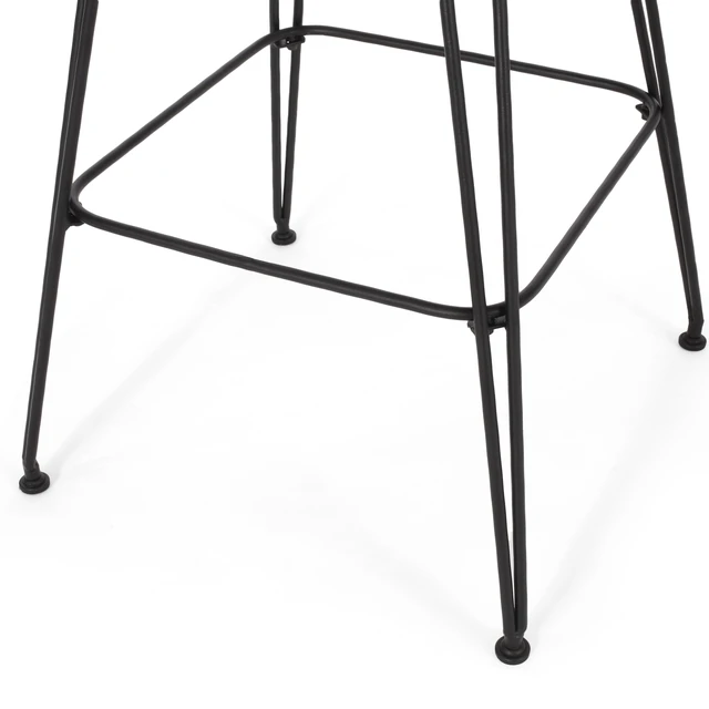Alt view image 2 of 7 - 29.25 Inch Outdoor Wicker and Iron Low Back Barstools, Beige Cushion Set, Brown, PE Rattan, Iron and Waterproof Fabric