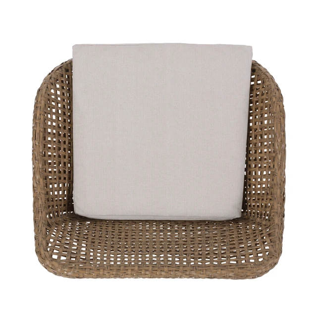 Alt view image 4 of 7 - 29.25 Inch Outdoor Wicker and Iron Low Back Barstools, Beige Cushion Set, Brown, PE Rattan, Iron and Waterproof Fabric