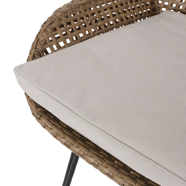 Alt view image 5 of 7 - 29.25 Inch Outdoor Wicker and Iron Low Back Barstools, Beige Cushion Set, Brown, PE Rattan, Iron and Waterproof Fabric