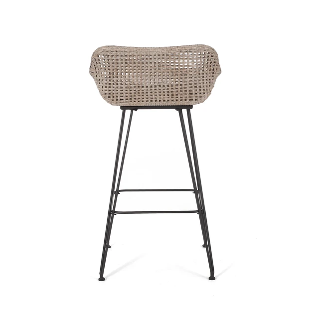 Alt view image 2 of 7 - 29.25 Inch Outdoor Wicker and Iron Low Back Barstools, Mixed Set, Mixed Light Brown, PE Rattan, Iron and Waterproof