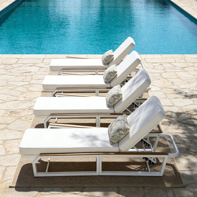 Alt view image 5 of 5 - Adjustable Position Outdoor Chaise Lounge with Cream Cushion, Patio Reclining Lounger with Armrests Iron Frame
