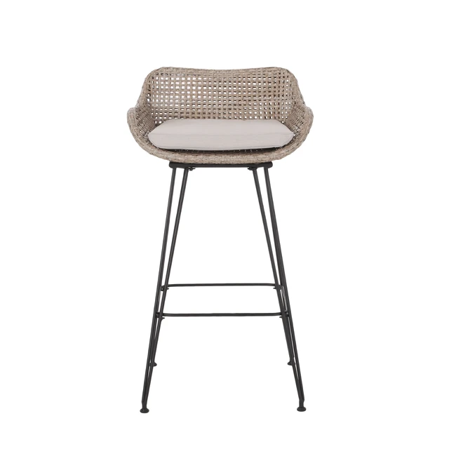 Alt view image 3 of 7 - 29.25 Inch Outdoor Wicker and Iron Low Back Barstools, Mixed Set, Mixed Light Brown, PE Rattan, Iron and Waterproof
