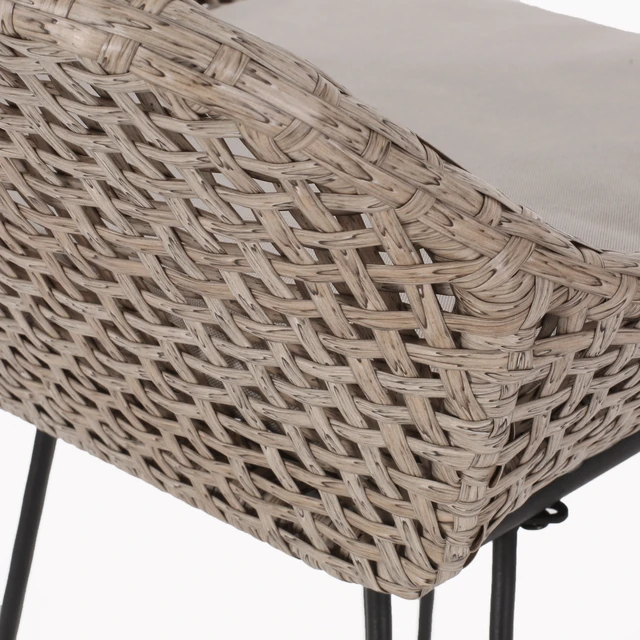 Alt view image 7 of 7 - 29.25 Inch Outdoor Wicker and Iron Low Back Barstools, Mixed Set, Mixed Light Brown, PE Rattan, Iron and Waterproof