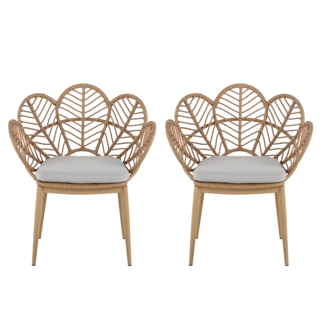 Alt view image 4 of 7 - Kirk Outdoor Wicker Peacock Shape Papasan Chair, Finished Leg Faux Rattan and Beige Cushion Set, Beige Light Brown