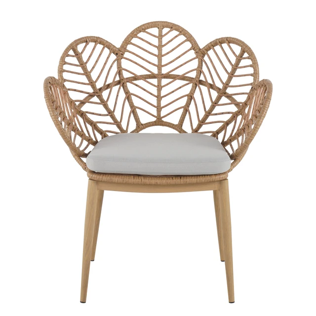 Alt view image 5 of 7 - Kirk Outdoor Wicker Peacock Shape Papasan Chair, Finished Leg Faux Rattan and Beige Cushion Set, Beige Light Brown
