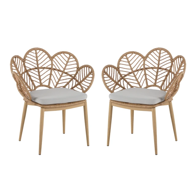 Alt view image 3 of 7 - Kirk Outdoor Wicker Peacock Shape Papasan Chair, Finished Leg Faux Rattan and Beige Cushion Set, Beige Light Brown