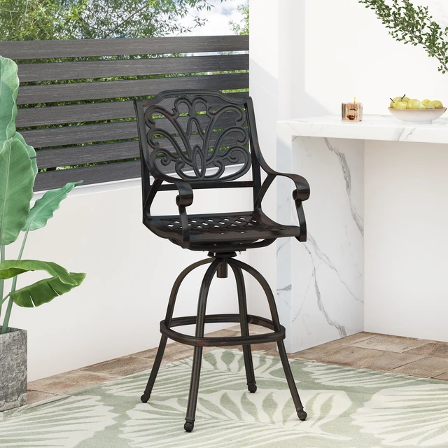 Main image of Cast Aluminium Swivel Bar Stool, Bronze, Patio Seating