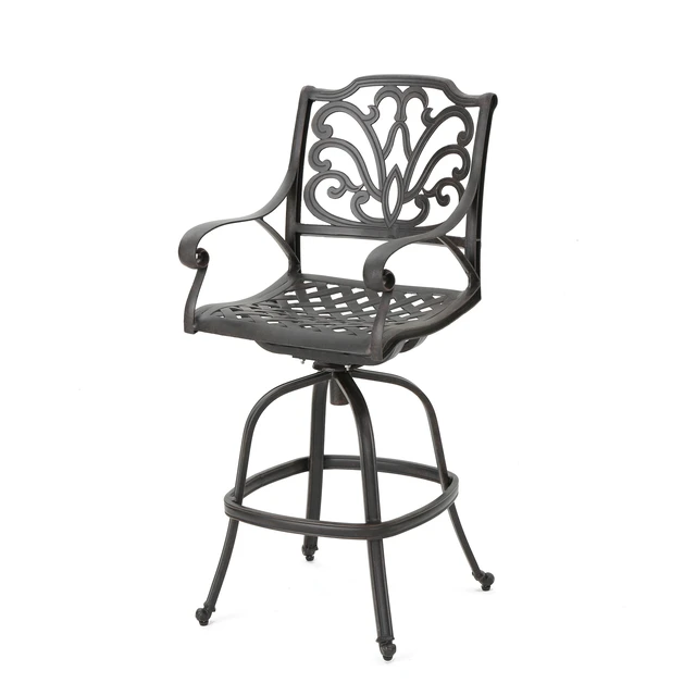 Alt view image 6 of 7 - Cast Aluminium Swivel Bar Stool, Bronze, Patio Seating