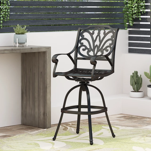Alt view image 3 of 7 - Cast Aluminium Swivel Bar Stool, Bronze, Patio Seating