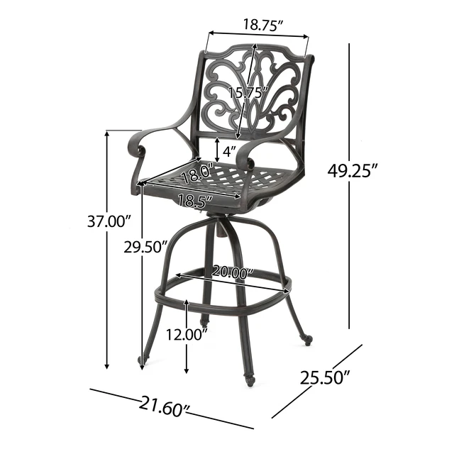 Alt view image 5 of 7 - Cast Aluminium Swivel Bar Stool, Bronze, Patio Seating