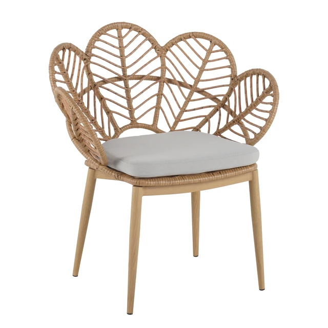 Alt view image 6 of 7 - Kirk Outdoor Wicker Peacock Shape Papasan Chair, Finished Leg Faux Rattan and Beige Cushion Set, Beige Light Brown