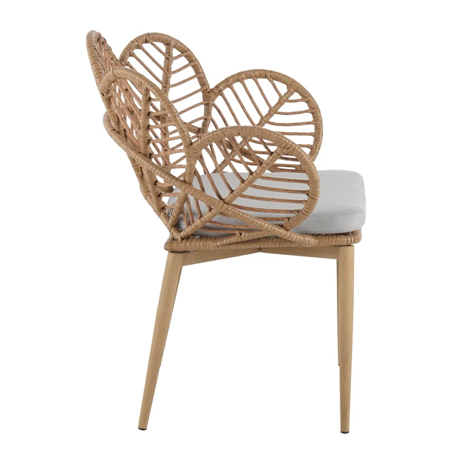 Alt view image 7 of 7 - Kirk Outdoor Wicker Peacock Shape Papasan Chair, Finished Leg Faux Rattan and Beige Cushion Set, Beige Light Brown