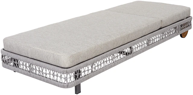 Alt view image 6 of 7 - Outdoor Woven Rope Chaise Lounge with Wheels, Position Adjustable Backrest Steel Frame and Removable Gray Cushion, Dark