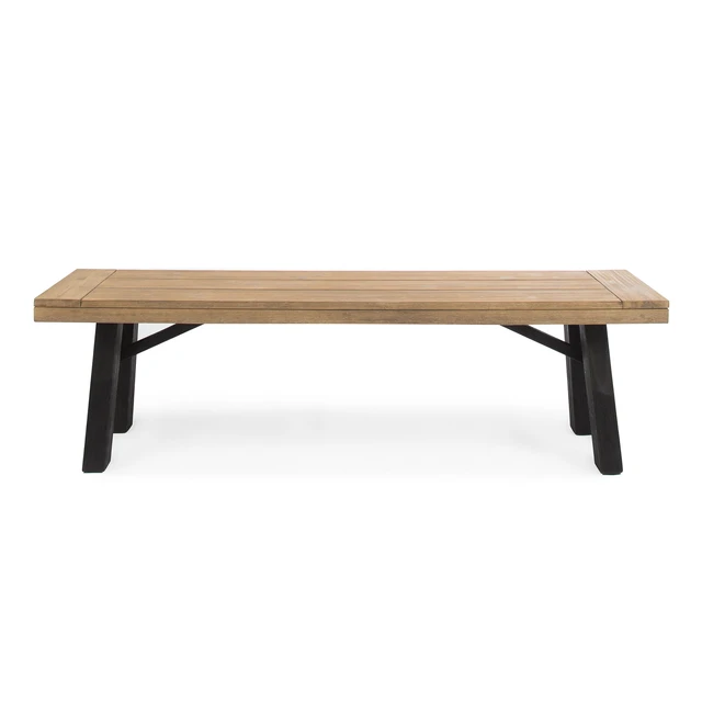 Alt view image 3 of 7 - Outdoor Bench with Slat Panel Design and Wood Frame, and, Grey, Acacia Wood, Patio Seating