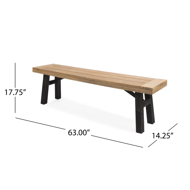 Alt view image 4 of 7 - Outdoor Bench with Slat Panel Design and Wood Frame, and, Grey, Acacia Wood, Patio Seating