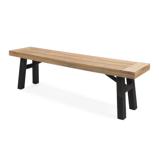Alt view image 5 of 7 - Outdoor Bench with Slat Panel Design and Wood Frame, and, Grey, Acacia Wood, Patio Seating