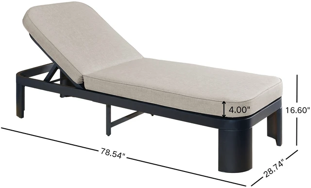 Alt view image 4 of 7 - Outdoor Chaise Lounge with Beige Cushion, Position Adjustable Backrest, Beige Black, Acacia Wood and Fabric, Patio