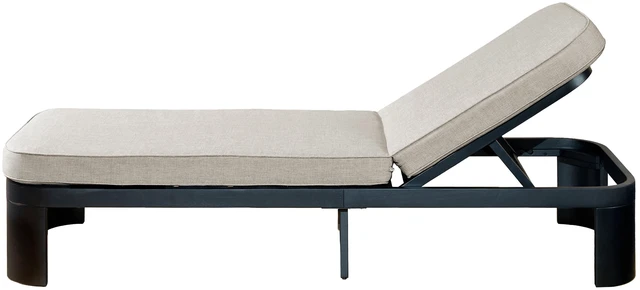 Alt view image 7 of 7 - Outdoor Chaise Lounge with Beige Cushion, Position Adjustable Backrest, Beige Black, Acacia Wood and Fabric, Patio
