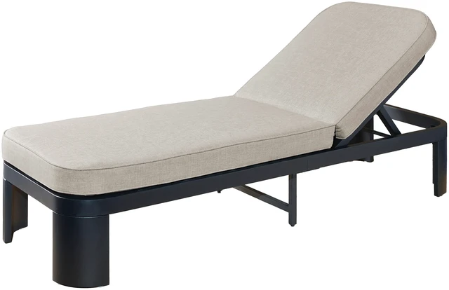 Alt view image 6 of 7 - Outdoor Chaise Lounge with Beige Cushion, Position Adjustable Backrest, Beige Black, Acacia Wood and Fabric, Patio