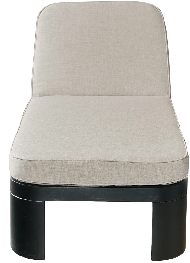 Alt view image 5 of 7 - Outdoor Chaise Lounge with Beige Cushion, Position Adjustable Backrest, Beige Black, Acacia Wood and Fabric, Patio
