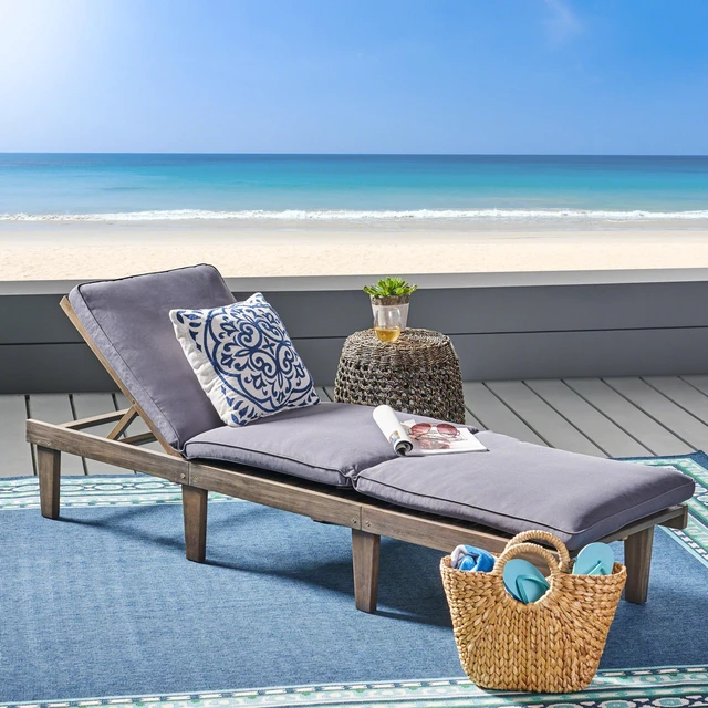Main image of Chaise Lounge Cushion, Grey, Wood and Fabric, Patio Seating