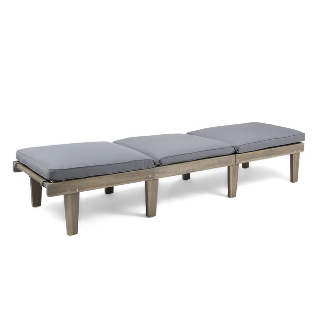 Alt view image 7 of 7 - Chaise Lounge Cushion, Grey, Wood and Fabric, Patio Seating