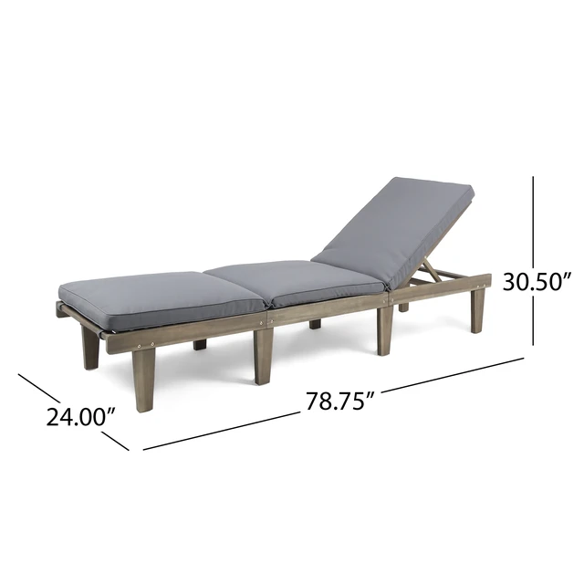 Alt view image 6 of 7 - Chaise Lounge Cushion, Grey, Wood and Fabric, Patio Seating