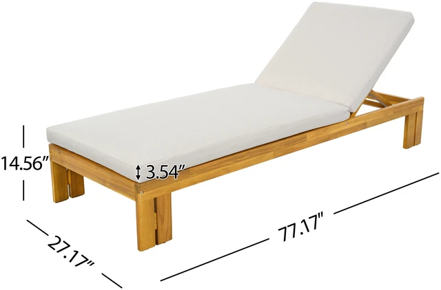 Alt view image 3 of 7 - Outdoor Chaise Lounge, Position Adjustable Backrest Removable Beige Cushion, Beige Teak, Acacia Wood and Fabric, Patio