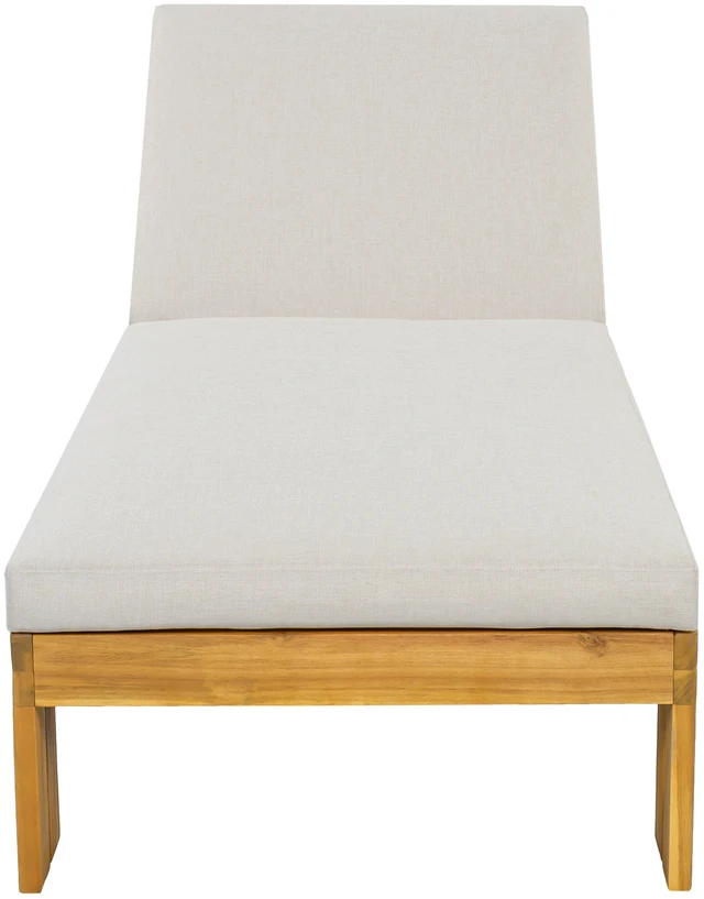 Alt view image 4 of 7 - Outdoor Chaise Lounge, Position Adjustable Backrest Removable Beige Cushion, Beige Teak, Acacia Wood and Fabric, Patio