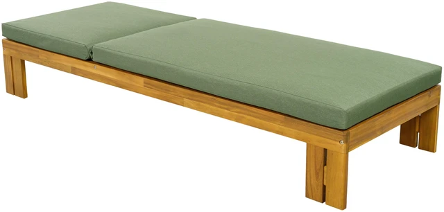 Alt view image 6 of 7 - Outdoor Chaise Lounge, Position Adjustable Backrest Removable Green Cushion, Green Teak, Acacia Wood and Fabric, Patio