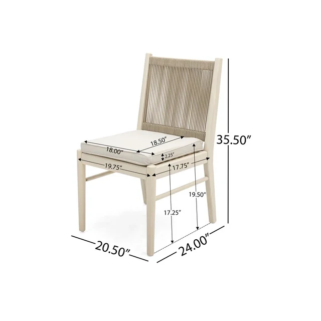 Alt view image 5 of 7 - Dining Chair Set, Beige Yellow, Wood and Rope, Patio Seating