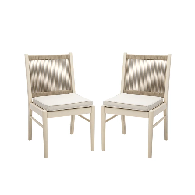 Alt view image 3 of 7 - Dining Chair Set, Beige Yellow, Wood and Rope, Patio Seating