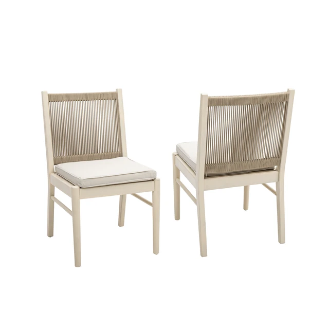 Alt view image 4 of 7 - Dining Chair Set, Beige Yellow, Wood and Rope, Patio Seating