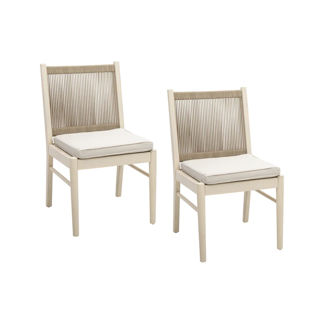 Alt view image 6 of 7 - Dining Chair Set, Beige Yellow, Wood and Rope, Patio Seating