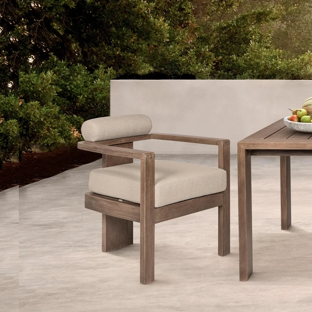 Main image of Relic Outdoor Patio Dining Chair in Weathered Eucalyptus with Olefin Cushions, Brown, Patio Seating