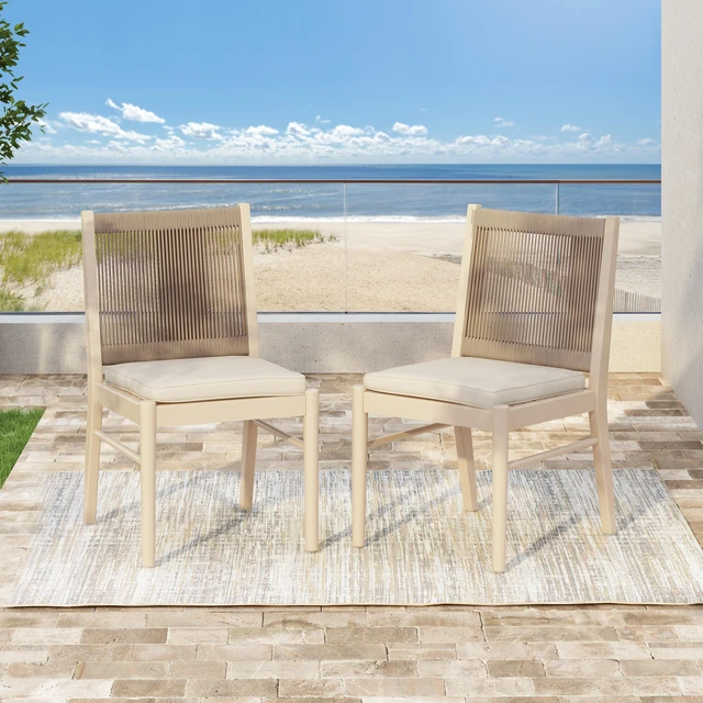 Main image of Dining Chair Set, Beige Yellow, Wood and Rope, Patio Seating