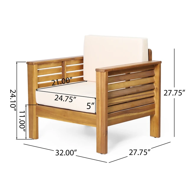 Alt view image 4 of 7 - Outdoor Club Chairs with Cushions, 27.75 Inch 32 Inch 27.75 Brown Beige, Acacia Wood, Patio Seating