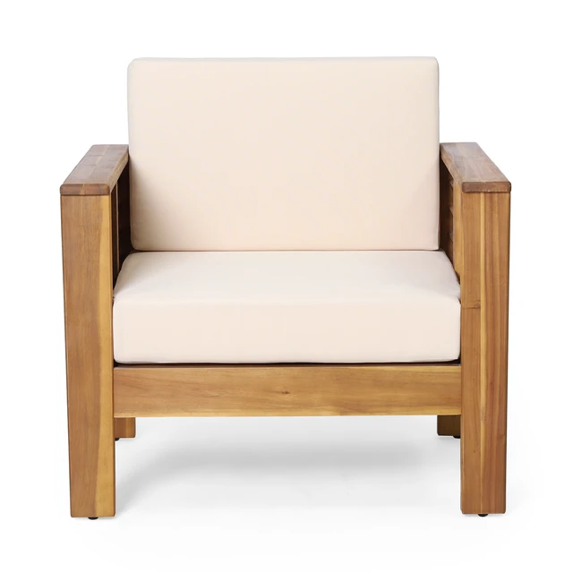 Alt view image 5 of 7 - Outdoor Club Chairs with Cushions, 27.75 Inch 32 Inch 27.75 Brown Beige, Acacia Wood, Patio Seating