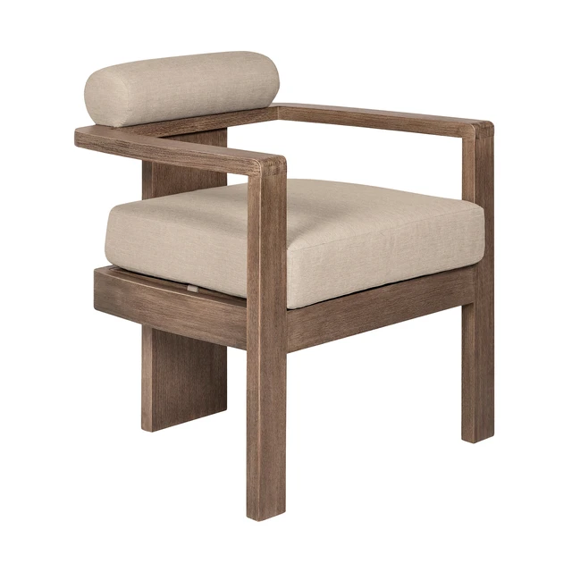 Alt view image 3 of 7 - Relic Outdoor Patio Dining Chair in Weathered Eucalyptus with Olefin Cushions, Brown, Patio Seating