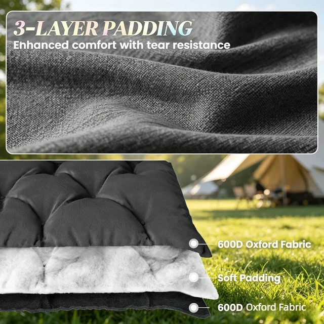 Alt view image 5 of 7 - Heated Double Folding Camping Loveseat Couch, Padded Outdoor Chair with Heating Zones and Heat Settings for