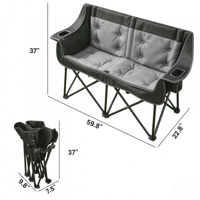 Alt view image 6 of 7 - Heated Double Folding Camping Loveseat Couch, Padded Outdoor Chair with Heating Zones and Heat Settings for