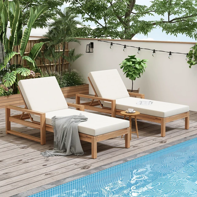 Main image of Outdoor Lounge Chairs Set, Position Chaise Lounge Outdoor Patio Chaise with Cushion and Adjustable Backrest Pool Chairs
