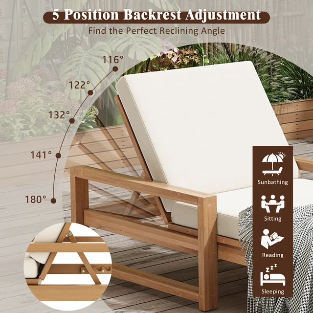 Alt view image 5 of 7 - Outdoor Lounge Chairs, Position Chaise Lounge Outdoor Patio Chaise with Cushion and Adjustable Backrest Pool Chairs