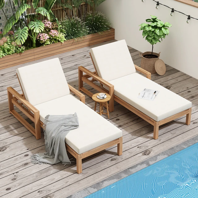Alt view image 2 of 7 - Outdoor Lounge Chairs Set, Position Chaise Lounge Outdoor Patio Chaise with Cushion and Adjustable Backrest Pool Chairs